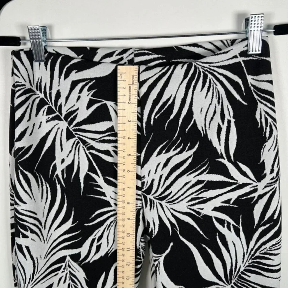 NWT ZARA Black/White Leaf Flare‎ Jacquard Pants High Waist Elastic Waist Sz L